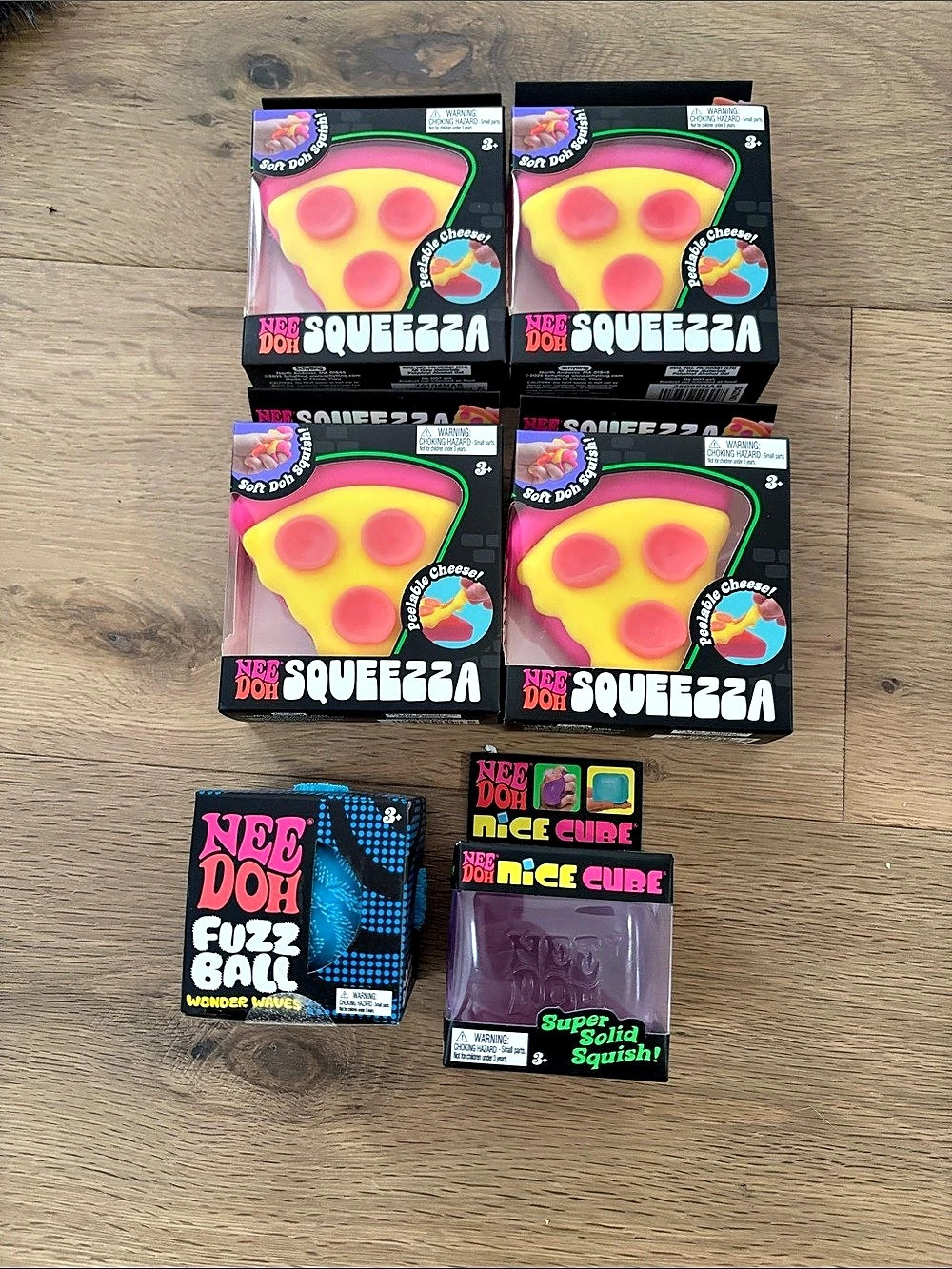 NeeDoh Squeezzza, whole pizza! Fuzz Ball & Nice Cube assortment Sensory Toy. All